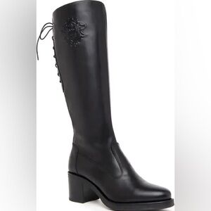 Nero Giardini Black Leather Lace up Knee High Boots
